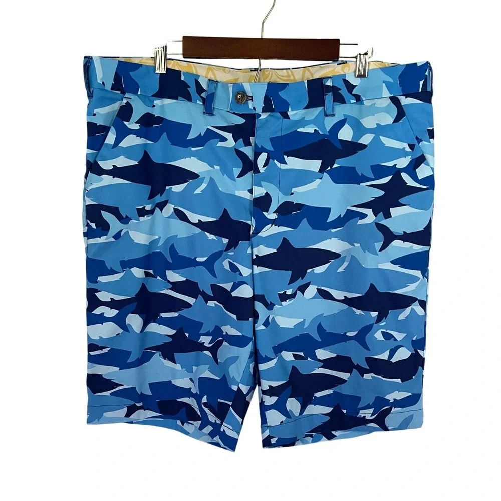Loudmouth Golf Mens Blue Shark Camo Shorts Size 40 Sharknado Performance
